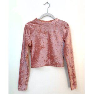 H&M Women's Pink Velvet Long Sleeve Crop Top size small